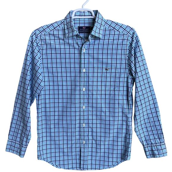 Vineyard Vines Mens S Gingham Blue Teal Plaid Classic Fit Tucker Shirt Preppy - Picture 2 of 12